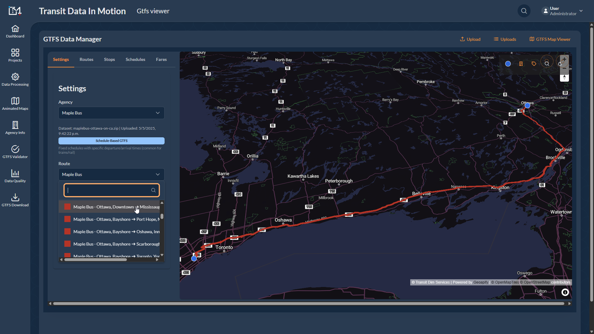 Maple Bus cross-border routes
