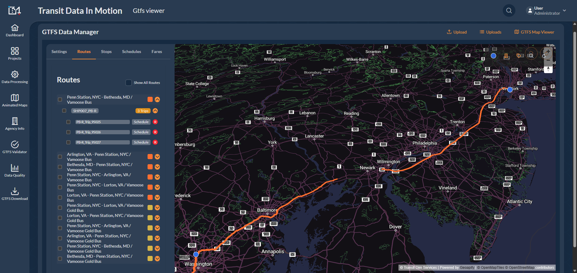 GTFS transit mapping project