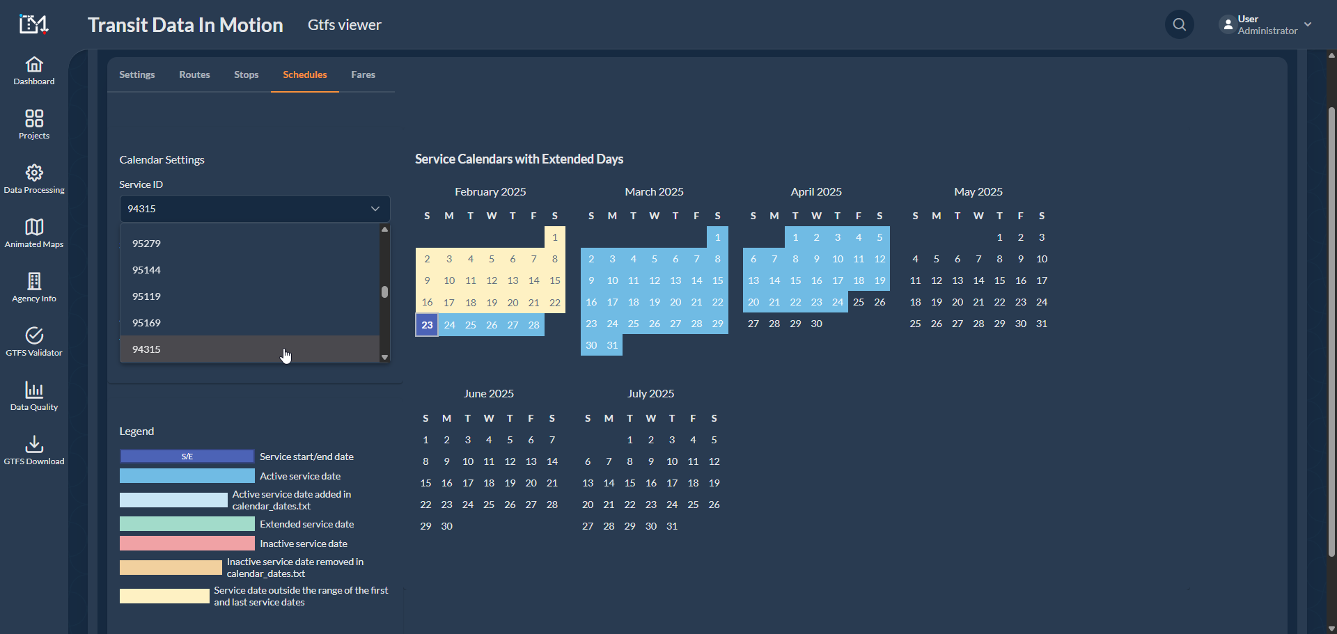 GTFS schedules view